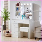 White Vanity Desk With Stool And Mirror 10 Led Lights Makeup Desk Dressing Table