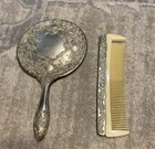 Vintage Silver Plated Vanity Set Hand Mirror And Comb
