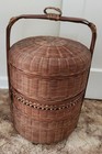 Antique 3 Compartment Wicker Sewing Basket