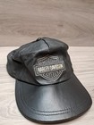 Vintage Black Leather Harley Davidson Biker Hat Size Large Adjustable Pre-owned 