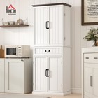 Homcom Farmhouse Kitchen Pantry Cabinet With Light  Storage Cabinet  White