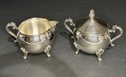 Leonard Silver Plated Footed Creamer And Sugar Bowl W floral Handle Vintage