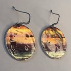 925 Sterling Silver Sunset Sailboat Earrings Dangle 1 375 Inches  3 78 Grams