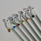 Vtg Lot Of 6 Kitty Cat Hand Blown Glass Cocktail Swizzle Sticks Drink Stirrers