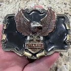 Vintage Harley Davidson Brass   Enamel Inlay Belt Buckle Rare 1980 s Eagle