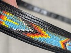 Vintage Beaded Leather Belt 30 Tapered Native American Indian Western Black