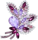 Wedding Bridal Big Crystal Rhinestone Bouquet Brooch Pin For Women Purple Lea   