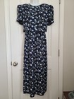 Worthington  Vintage Black W blue Flowers Midi Dress   Short Sleeves   12  Euc
