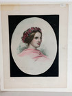 Antique Stone Lithographs Victorian Lady Portraits Pair Handcolored C  1865 