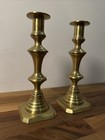 Great Antique Large 8 5    Pair  Brass Candle Sticks Vintage