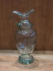 Vintage antique Green Hand Blown Pedistal Foot Cruet Pitcher