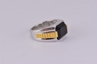 Two Tone Sterling Silver Black Onyx Solitaire Tapered Band Ring New 925 Sz  10 5