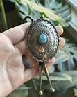 Vintage Concho Sterling Silver Native American Turquoise Bolo Tie