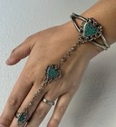 Vintage Navajo Sterling Silver Turquoise Slave Bracelet Ring Signed Ejc Sz 7