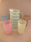 Vintage Mcm Spaghetti String Pitcher With 4 Glass Set  Pastels 1950   s Midcentury