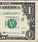 2017  1 One Dollar Star Note Serial   L06654805  3 m Run - Backward Run  6 5 4 