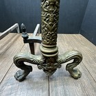      Ornate Bronze brass Victorian       Paw Feet Acanthus Leaf Flame Andirons    