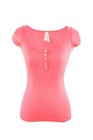 Color Story Sexy Casual Cleavage Ribbed Henley Rhinestone Capsleeve Top