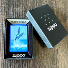 Zippo Blue Matte Windproof Lighter  With 3 Jumping Dolphins  99437  New In Box