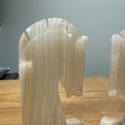 Vintage White Onyx Trojan Horse Head Bookends Natural Stone Marble  Set Of 2