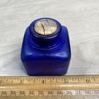 Antique Vtg Cobalt Blue Glass Inkwell 2 1 4    Tall X 2 1 8  Square Base W cork