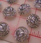 5 Vintage Rhinestones   Silver Glass Center 3 Tier Shank Buttons Dark Outline