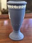 Wedgwood White On Portland Blue Jasperware Arcadian Footed Vase  Impressed