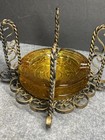 Vintage Anchor Hocking Soreno Ashtray Set Amber Glass Set Of Two With Holder