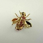 1 60ct Round Cut Lab Created Ruby Vintage Bee Brooch Pin 14k Yellow Gold Plated