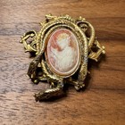 Antique Victorian Italian Gilded Shell Cameo Snake  Brooch Medusa