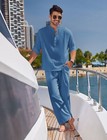 Coofandy Men s 2 Pieces Cotton Linen Set Long Sleeve Henley Shirts Casual Beach