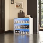 White Glass Door Shoe Storage Cabinet With Rgb Led Light