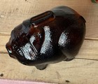 Vintage Art Glass Dark  Amber Glass  Smiling Piggy Bank    break To Open   