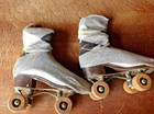 Vintage Chicago White Roller Skates Chicago Wooden Wheels Size 5-1 2 Sock Covers