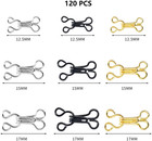 120pcs Hook And Eye Set In Black  Silver  Gold - 3 Sizes For Sewing Closures
