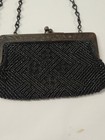 1920s Art Deco Black Beaded Evening Purse Bag W Ornate Metal Frame Chain Handle