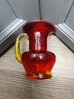 Vintage Amberina Red Yellow Blown Crackle Glass Mini Pitcher Creamer 