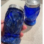 Cobalt Blue Glass Salt And Pepper Shakers Pineapple Embossed Vintage