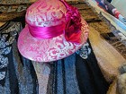 Vintage Church Hat   Dress Hat By Psalm Civ Pink  Gold Jacquard Bow