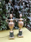 Pr  Vtg Brass Trompe L oeil Marble Empire Neoclassical Urn Dragon Serpent Lamps