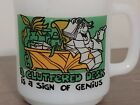 Glasbake Vintage Milk Glass Coffee Mug Cup Cluttered Desk Genius 1980 Paula