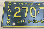Vtg Original 1964 Michigan Dealer License Plate  270-79 Yerkey   Son Chevrolet