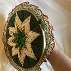 Vtg  Christmas Quilt Folded Star Embroidery Hoop Wall Hanging Handmade 13   