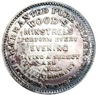  1857  Silver New York City Ny 964f Wood s Ticket Merchant Token Minstrels