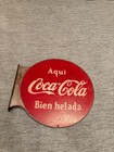 Original Vintage Metal Coca Cola Flange Round Sign 2 Sided Spanish english