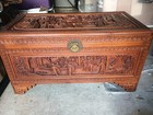 Early 20th Century Hand Carved Asian Ornate Wooden Chest trunk 40 x22 x20 