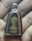 Vintage Thai Buddhist Monk Amulet Pendant     Seated Monk     Metal Case