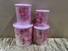 Tupperware Beautiful Clear See-thru New Set Of 4 Canisters Pink Blossom Flowers