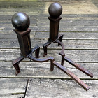 Antique Cast Iron Fireplace Andirons Globe Top Hearth Log Holders 1921  36 Usa
