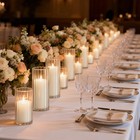 24 White Pillar Candles   24 Ribbed Glass Holders - Wedding  Party Centerpieces